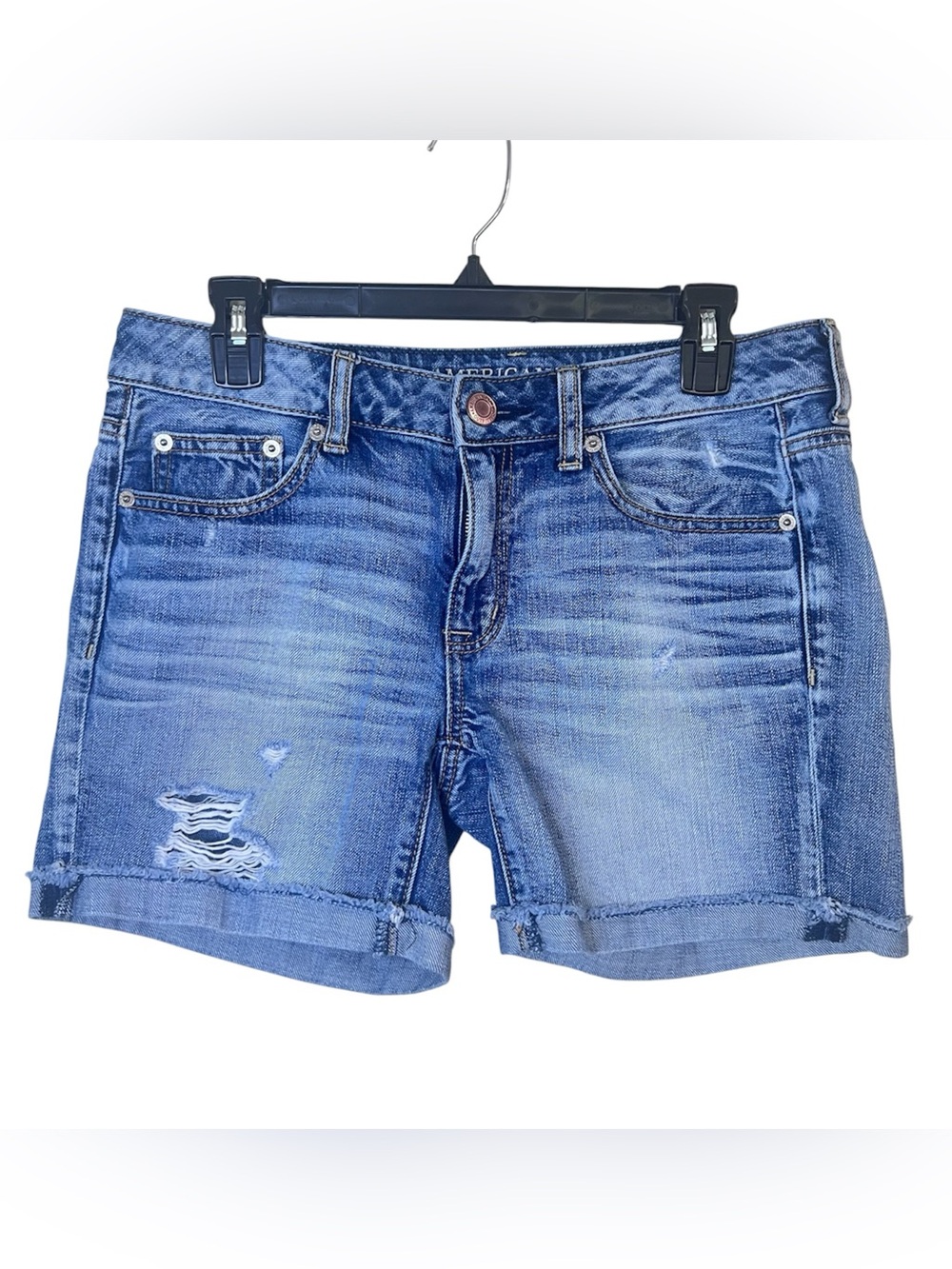 American Eagle Shorts Womens Size 4 Blue Distressed Denim Cuffed Casual AEO